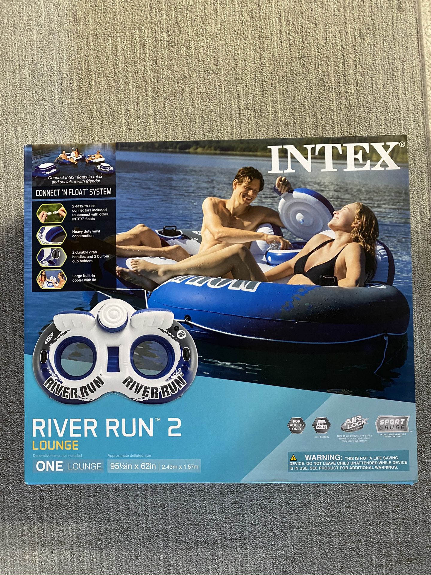 intex river run 2 inflatable river tube with ice cooler and cup holders
