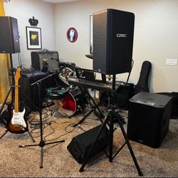 QSC Speakers, DJ Controller, Microphones, Drums, Guitar, Keyboard - Event Gears