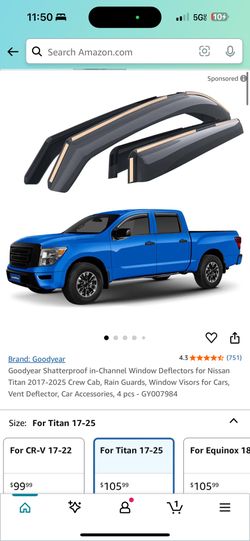 Goodyear Shatterproof in-Channel Window Deflectors for Nissan Titan 2017-2025 Crew Cab, Rain Guards, Window Visors for Cars, Vent Deflector, Car Acces