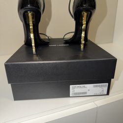 Authentic Saint Laurent YSL Opyum Sandals - Black Patent/Gold - Size 37