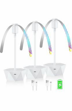 Pack of 3 Fly Fans for Tables Rechargeable Fly Repellent Fans for Indoor Outdoor Keep Flies Away, Flies Spinner Table Top with Holographic Blades, Bug