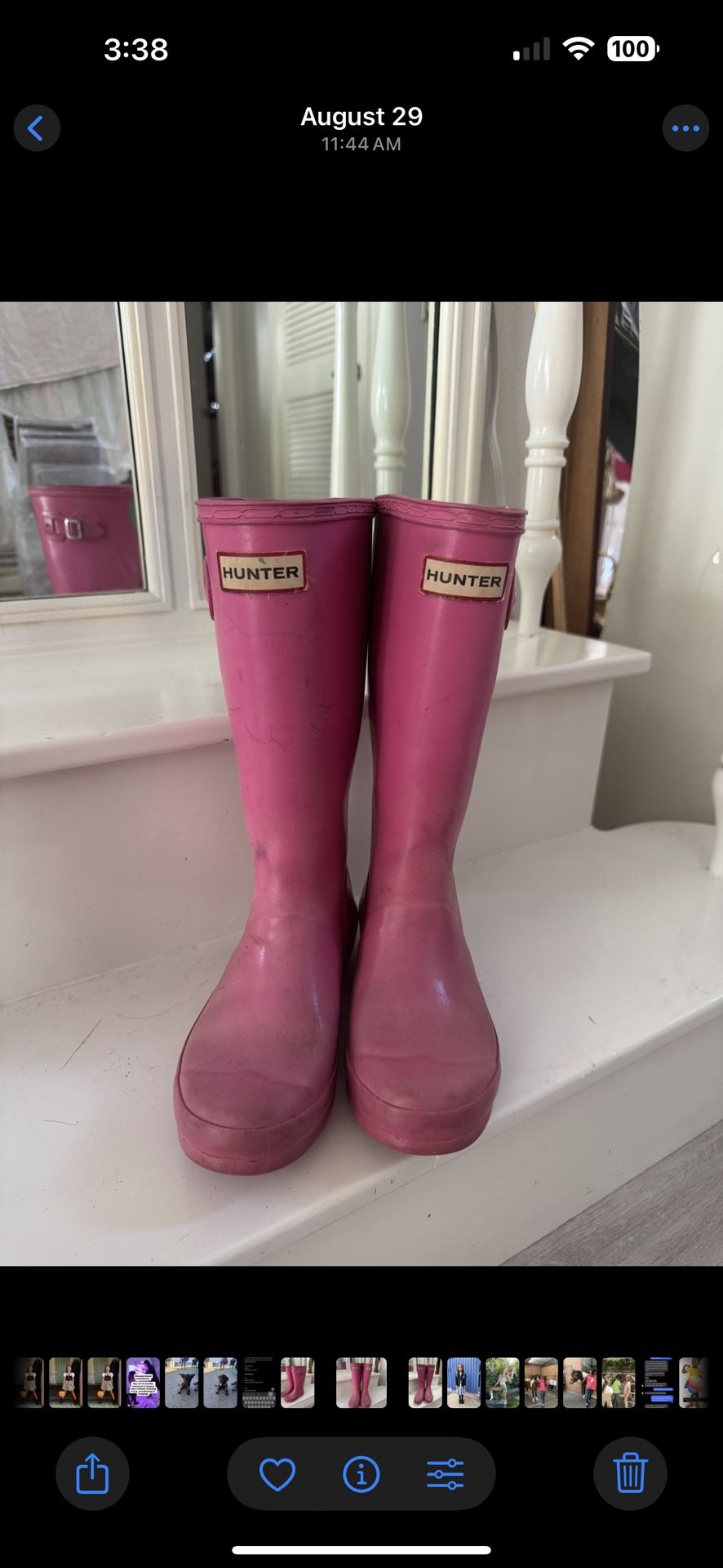 PINK HUNTER BOOTS KIDS 2 girls rain winter youth