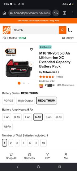 M18 xc5.0 Red Lithium Battery Milwaukee 60$ obo