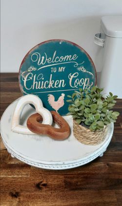 Small Round Rustic Farmhouse Turquoise Metal Sign Welcome To My Chicken Coop 8"