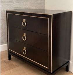 Ethan Allen 3-Drawer Accent Chest / Nightstand – Dark Wood & Gold