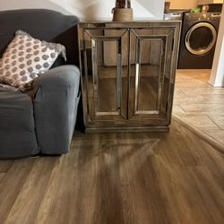 Sanctuary Silver Greige With Amber Glaze Two Door Mirrored Nightstand