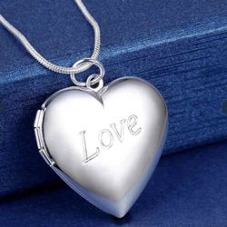 925 Sterling Silver Heart ❤️ Photo Frame Pendant Necklace 