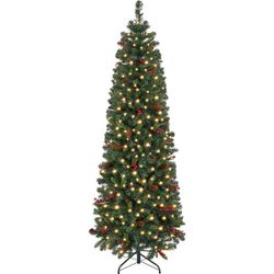 Pre-lit Pencil Christmas Tree with Pinecones