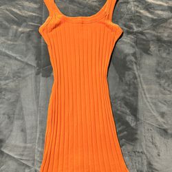 Rib- Knit Bodycon Dress XS Orange 