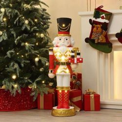 35.83 in. Lighted Red Nutcracker Soldier with Presents, Battery Operated Christmas Decoration