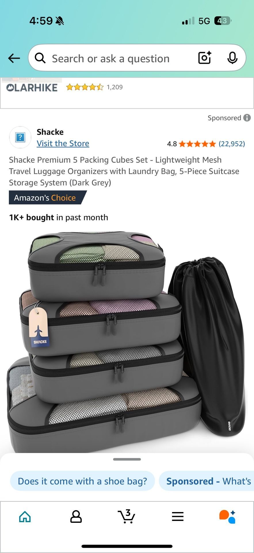 5 Piece Packing Cubes Set New!