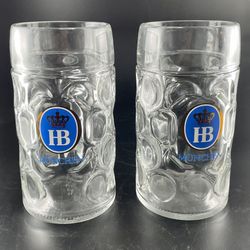 HB HOFBRAUHAUS MUNCHEN Dimple Glass Beer Stein Mug 1 Liter (Munich) Pair