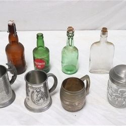 Lot Of Beer Mugs & Old Bottles (will Sell Separately)