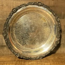 antique Poole Silver Co 14 inch footed pie plate / tray silverplate 
