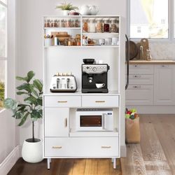 Kitchen Pantry W/ Slide Out Microwave Shelf - JYO510