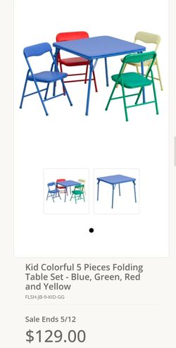 Kid Colorful 5 Pieces Folding Table Set - Blue, Green, Red and Yellow