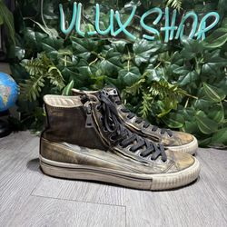 John Varvatos 315 Distressed Double Zip High Top Mens Size 11 M Brown Sneakers 