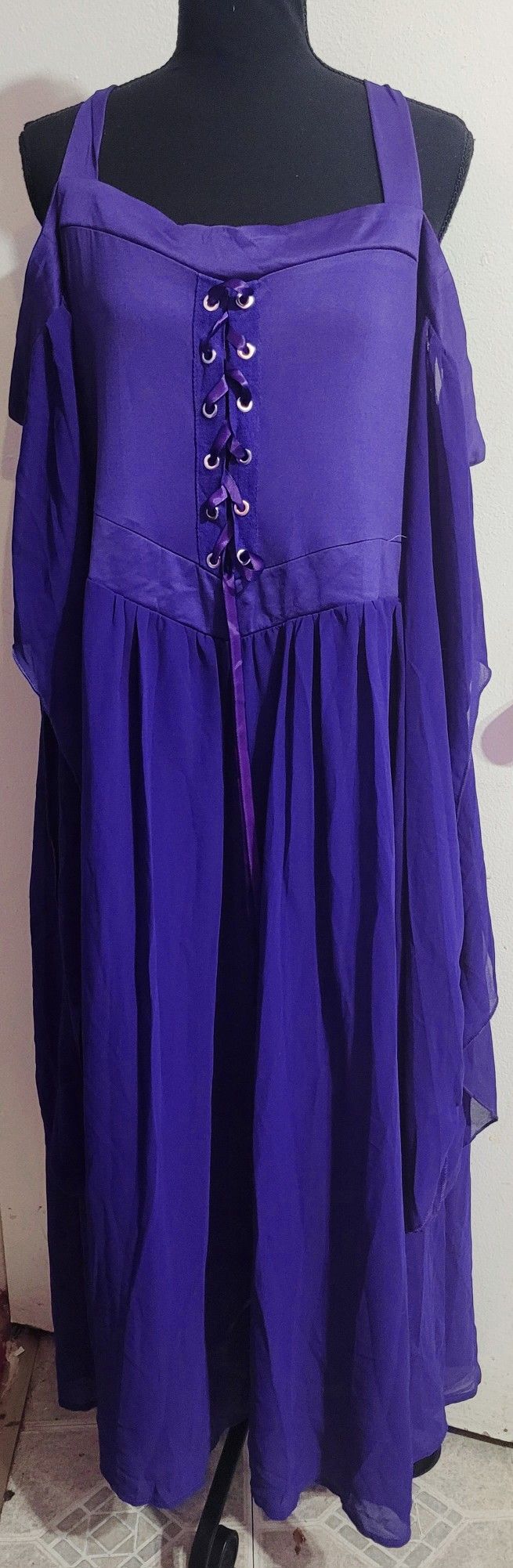 Cold Shoulder 3 XL Women Medieval Dress Butterfly Sleeve Corset Maxi Dress