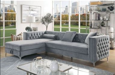 Glam Gray Flannelette Tufted Sectional