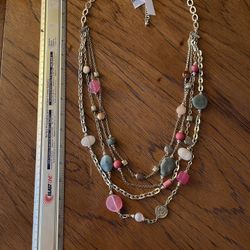 New Chico’s Gold Toned Multi Strand Multi Colored Beaded Necklace 