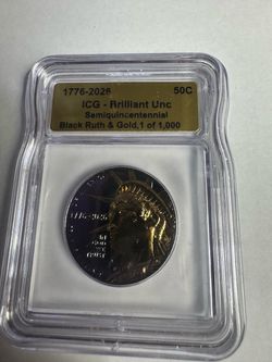 1(contact info removed) Semiquincentennial 50C ICG Brilliant Unc Black Ruthenium & Gold Coin