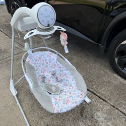 Ingenuity InLighten 5-Speed Baby Swing - Swivel Infant Seat, 5 Point Safety Harness, Nature Sounds, Lights - Nally Owl