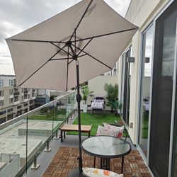 7.5ft Heavy-Duty Round Outdoor Market Table Patio Umbrella w/Steel Pole, Push Button Tilt, Easy Crank Lift - Fog Gray