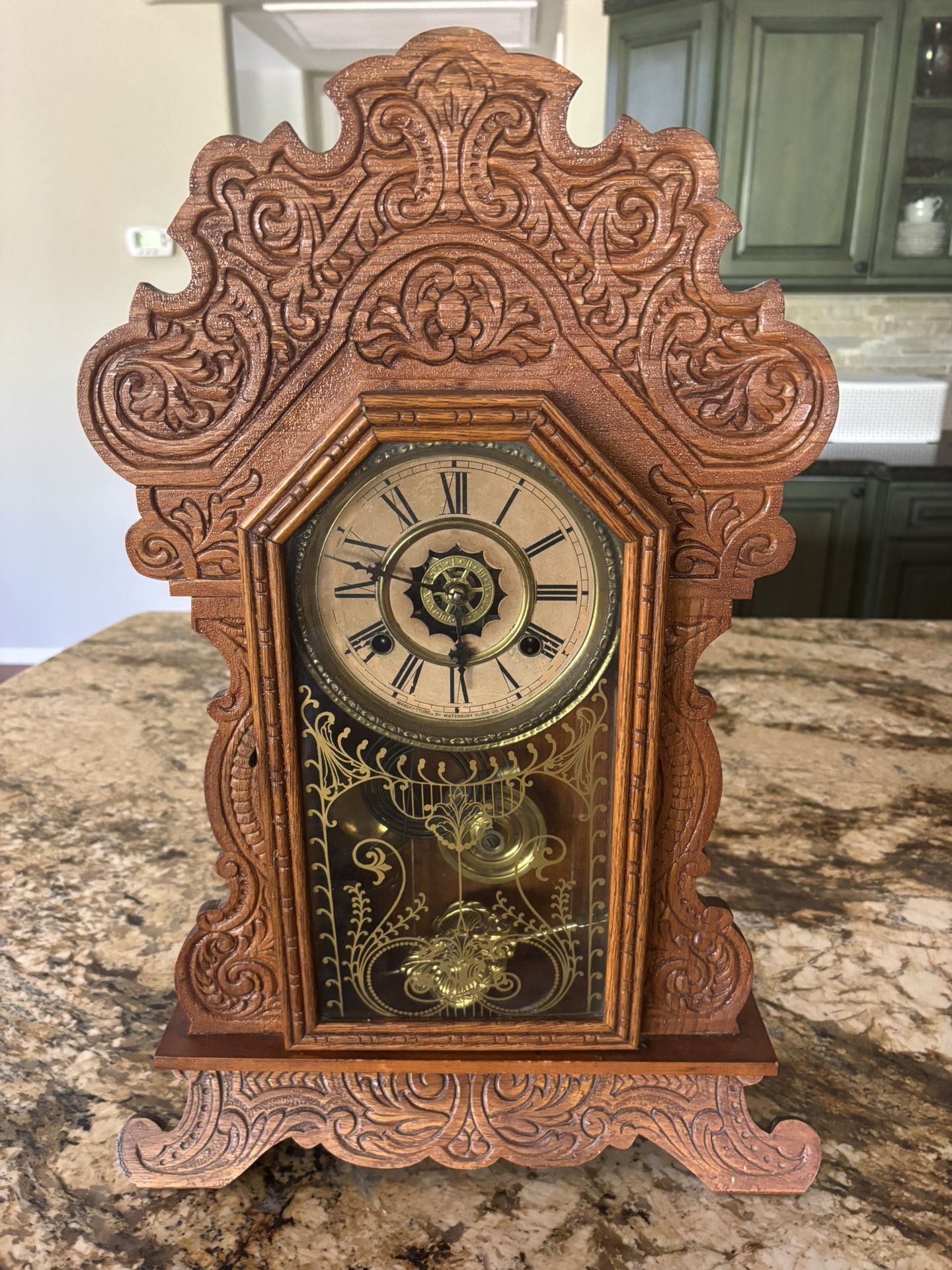 Vintage Wooden Clock With Ornate Carving