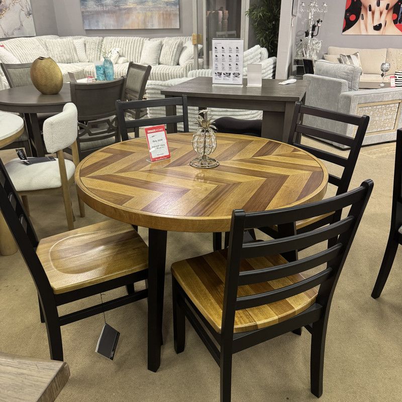 Brown and Black Round Dining Room Set (Set of 5)