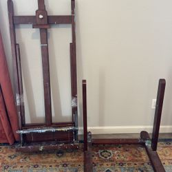 Large Solid Oak Art Easel With Shelf On Casters