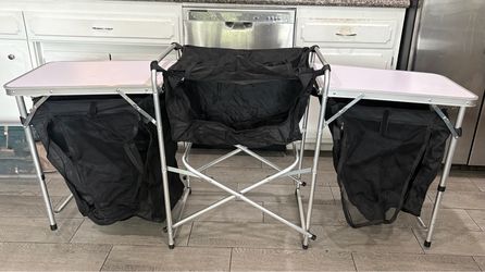 Portable Folding Camping Kitchen Table with Storage Organizer & Carry Bag