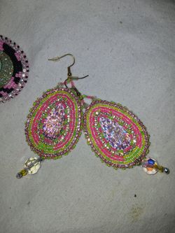 Homemade pow wow style earrings
