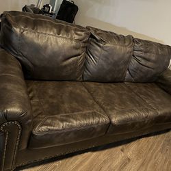 Real leather & wood living room set 