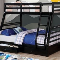 Brand New Black Twin Over Full Bunk Bed w Trundle Drawers 