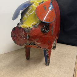 Barnyard Pig, Freestanding Garden Statue, Metal Sculpture, Recycled, Handcrafted, Imported