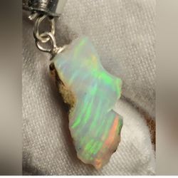 .73g Natural Ethiopian Fire Opal Rough Pendant / 925 Sterling Silver S Hook Bail