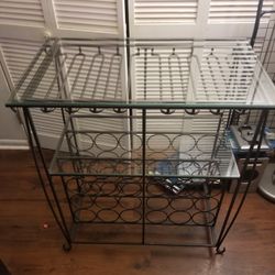 Black Metal And Glass Bar And Wine Glass And Bottle Holder