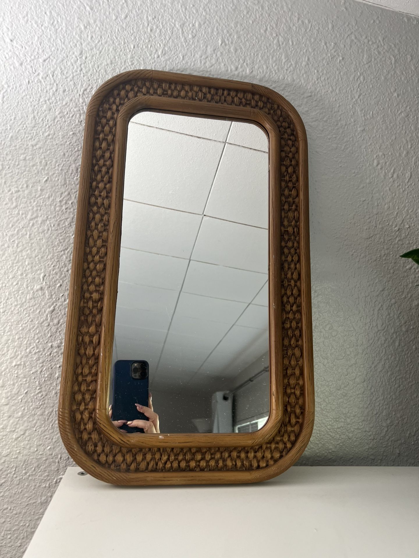 Vintage 20” Faux Wicker Boho Mirror