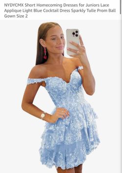 Short Homecoming Dresses for Juniors Lace Applique Light Blue Cocktail Dress Sparkly