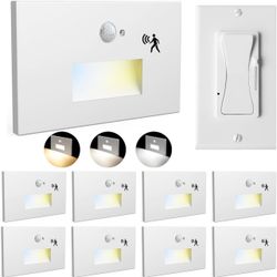 8 Pack Motion Sensor LED Step Lights, 3CCT 120V Hardwired Indoor Outdoor Stair Light Dimmable White