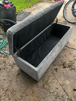 Gray Velvet Storage Ottoman Bench