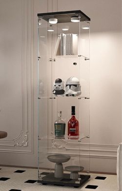 4-Tier Glass Display Cabinet with 13-Color LED Lighting & Remote