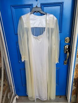 3 Piece Vintage Peignoir And Nightgown Set, Plus Sheer Bed Jacket