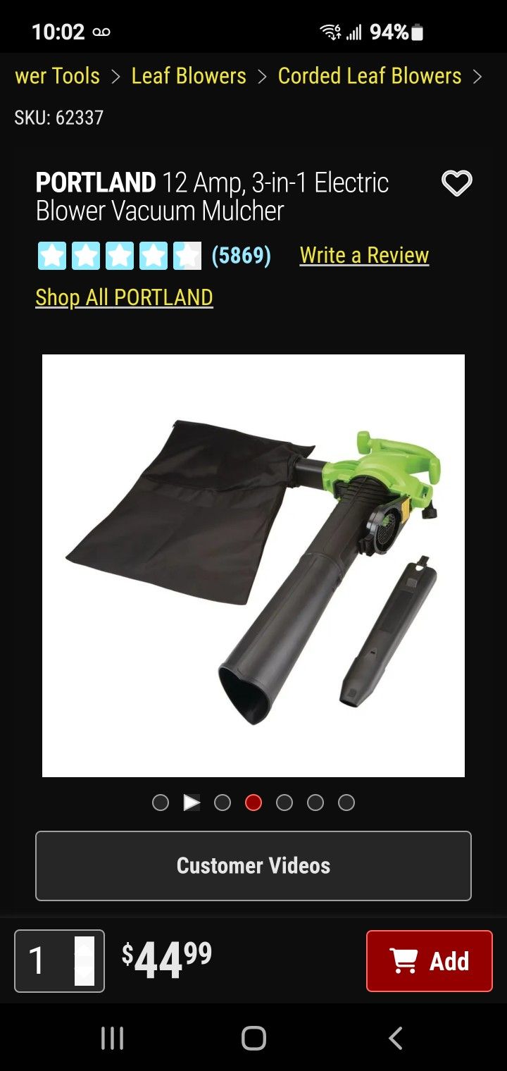 $30 Obo  Harbour Freight Blower Leaf Blower  Electric 