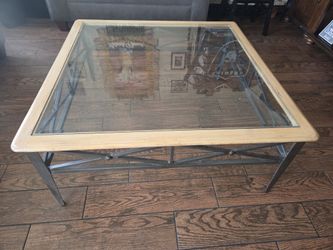 Glass, Wood & Metal Square Coffee Table