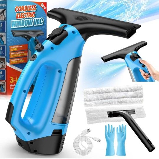 3-in-1 Rechargeable Window Vacuum Squeegee Cordless with 10 inch Blade, Window Cleaner for Efficiently Spraying, Wiping and Vacuuming Windows, Mirrors