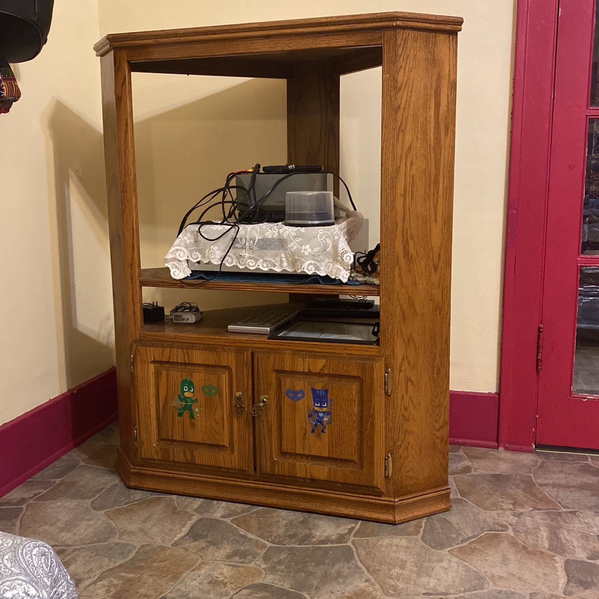 corner wood entertainment cabinet