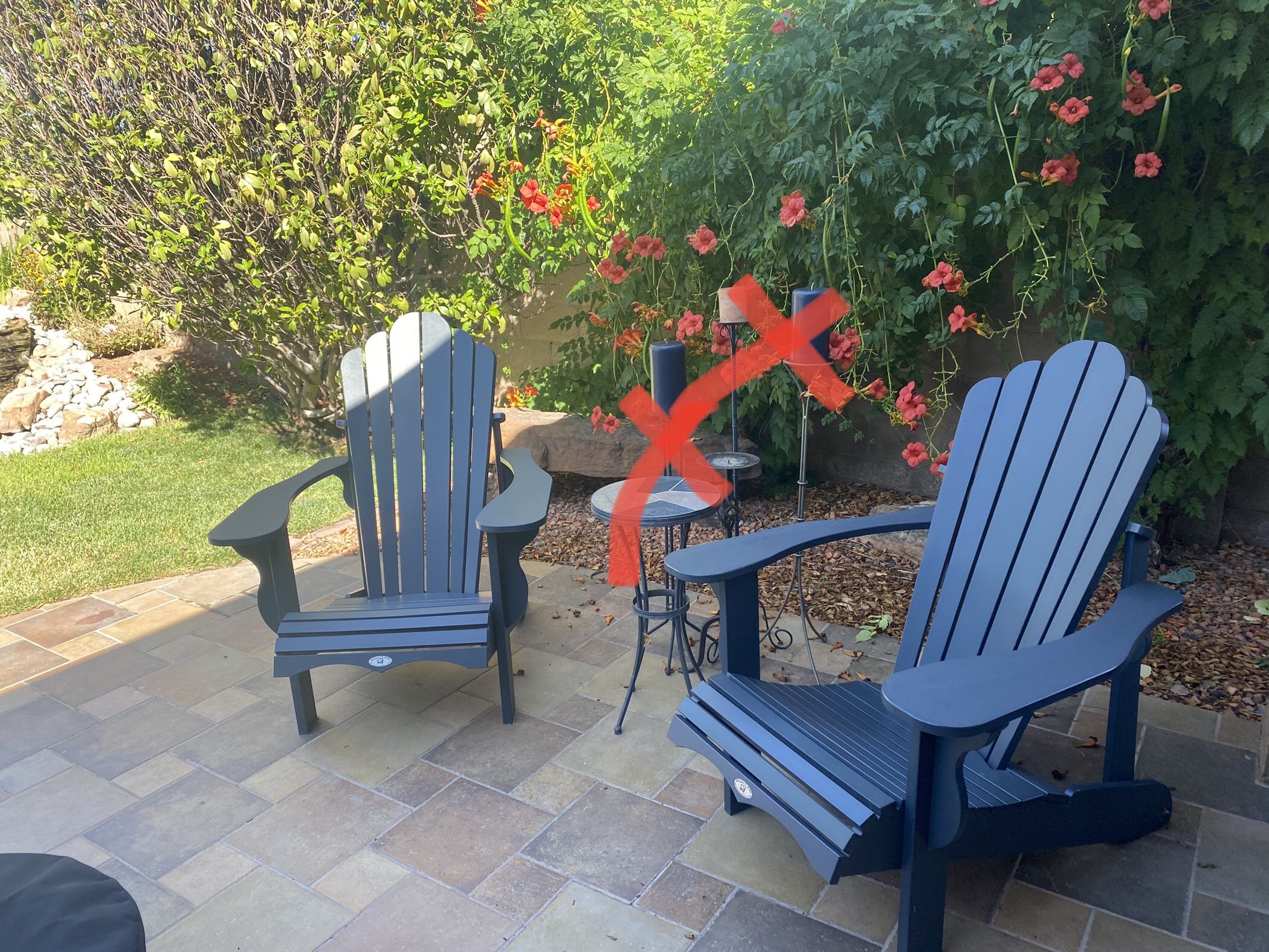 Two Costco Adirondack Chairs by Leisure Line Blue Gray