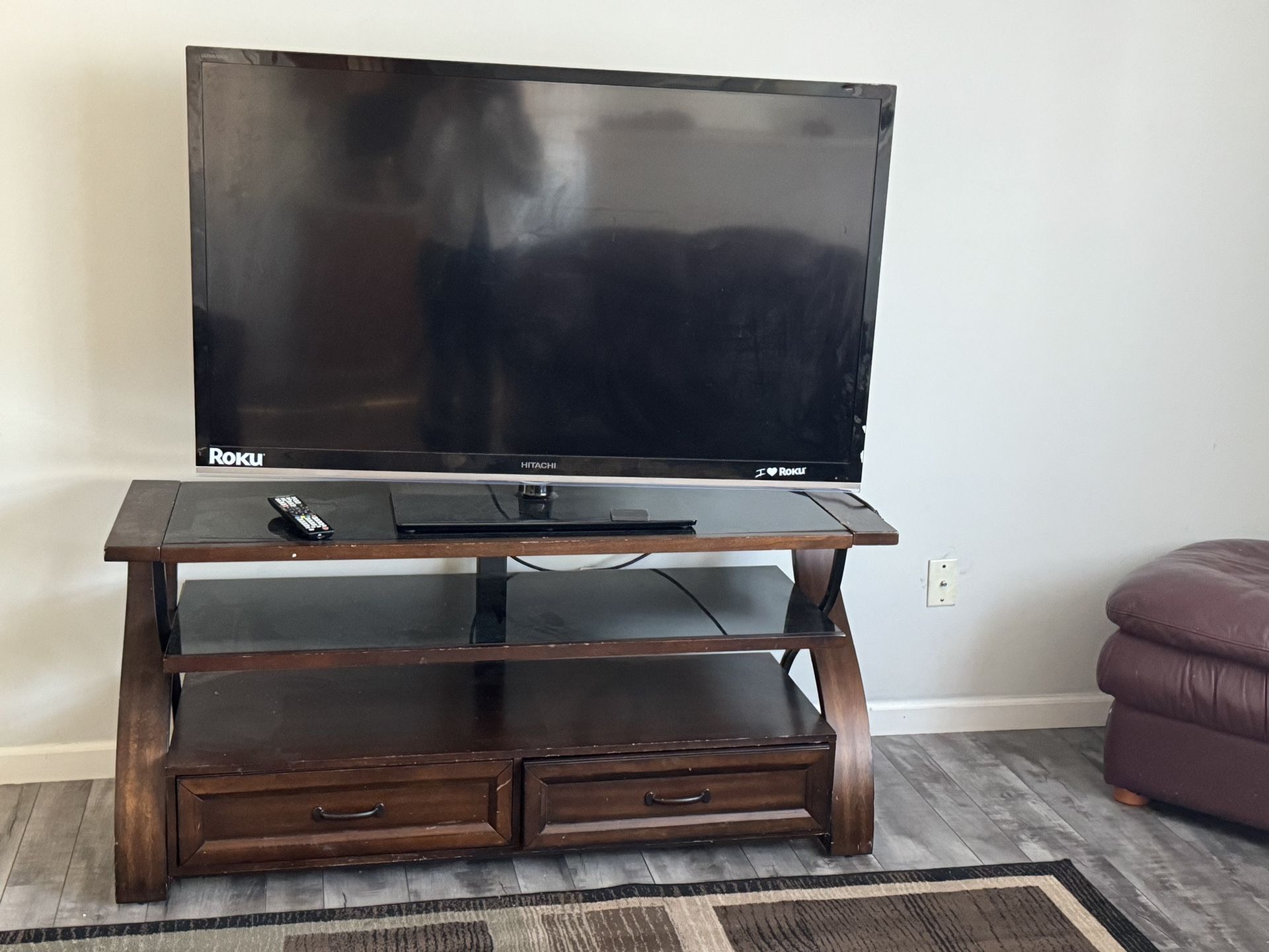 50 Inch Hitachi TV & Wooden TV Stand