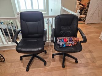 Pair of Black Faux Leather Office Chairs